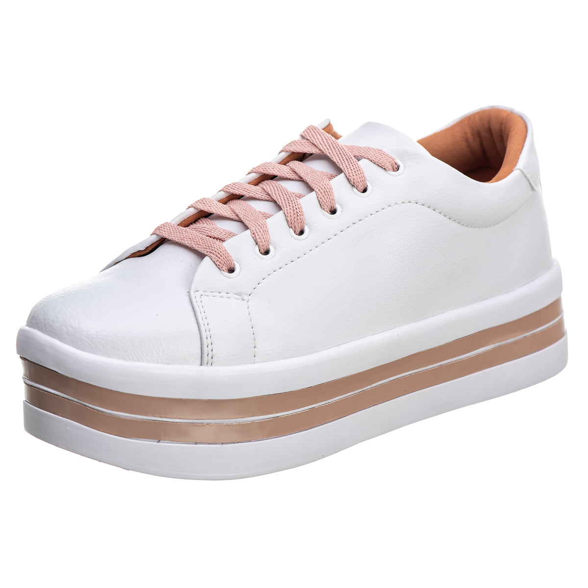 TÊNIS FEMININO PLATAFORMA BRANCO/ROSE - Estilo Shoes